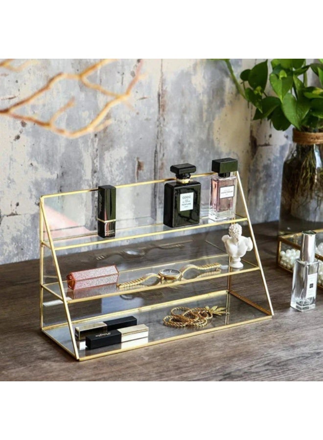 3-Tier Glass Organizer Shelf – Elegant Multi-Level Storage Rack with Clear Glass Shelves and Metal Frame - Image 4