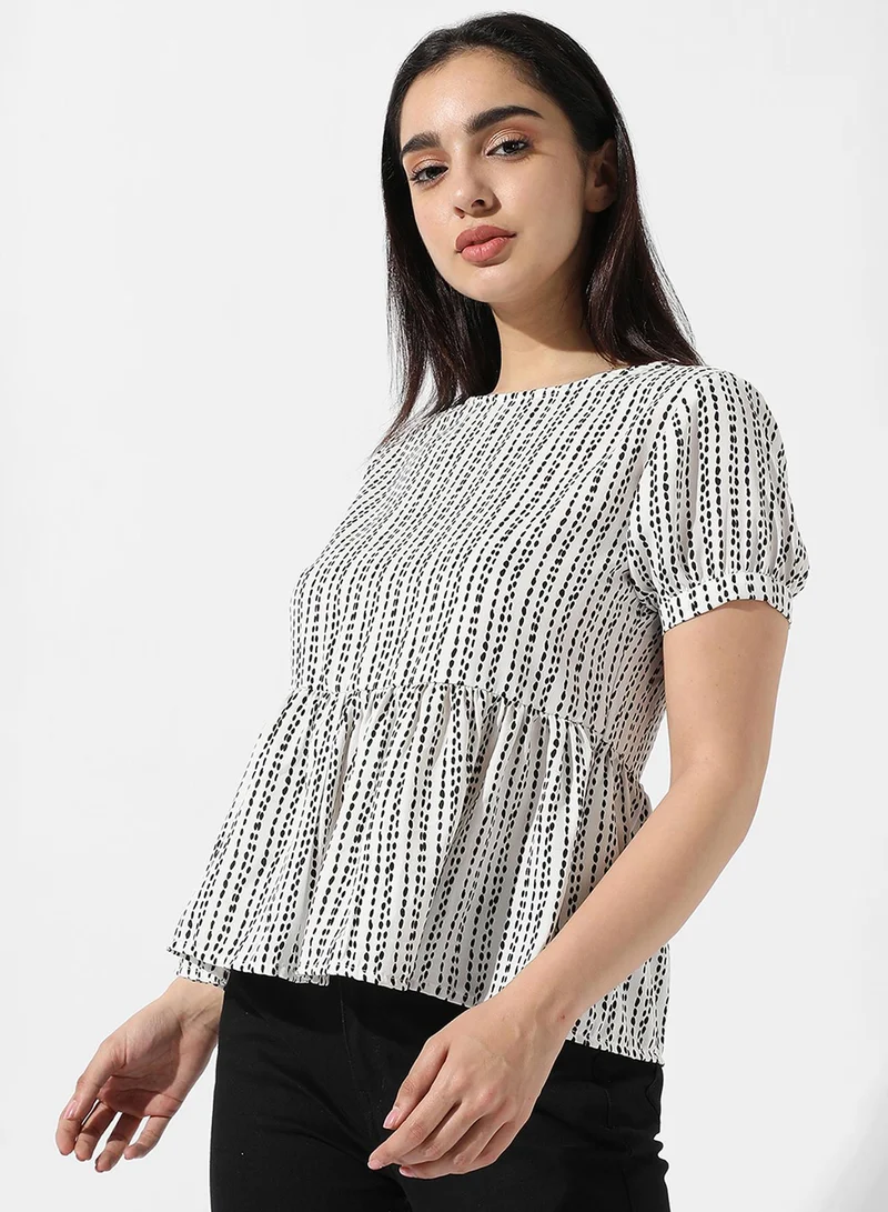 كامبوس سوترا Women's White Printed Peplum Top