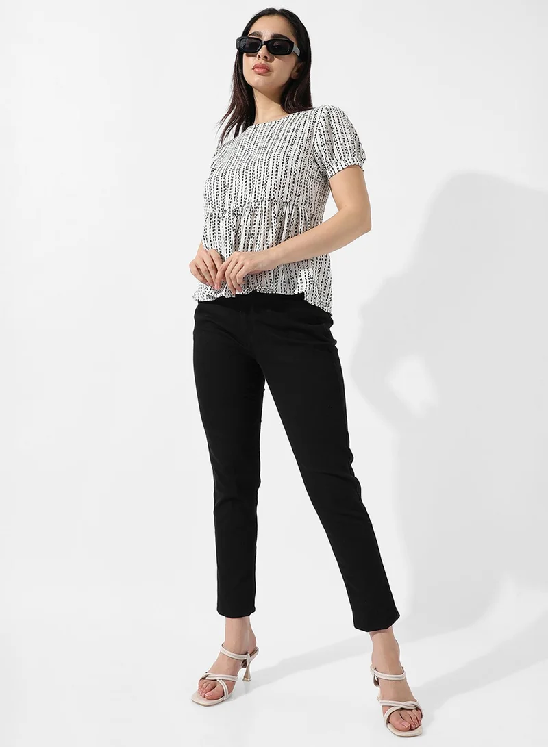 كامبوس سوترا Women's White Printed Peplum Top