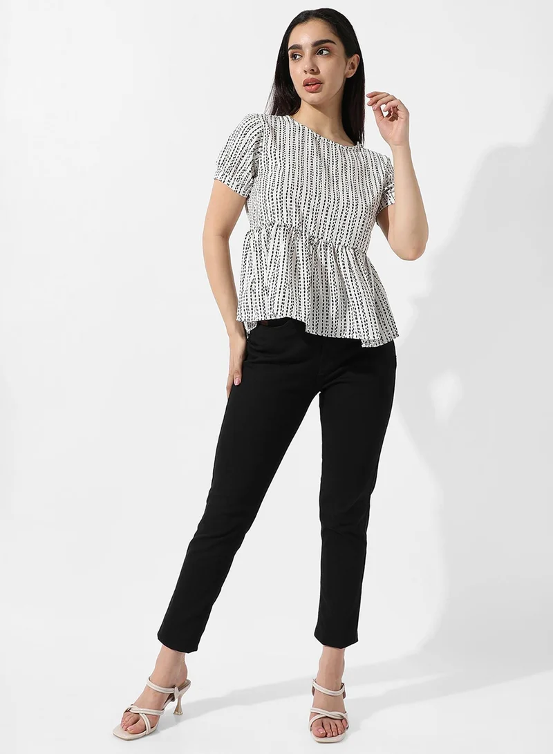 كامبوس سوترا Women's White Printed Peplum Top