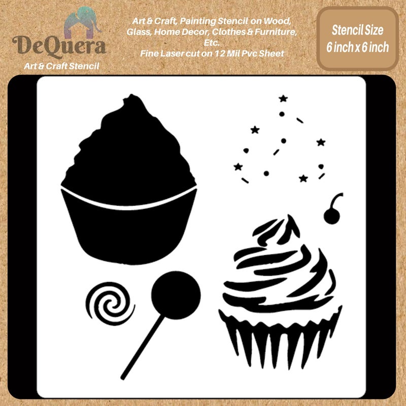 DEQUERA DeQuera Layered Stencil Cup Cake Cake Stencils Design Home Decor Stencil Reusable Stencils for Painting Stencils for Painting Craft Party Stencils for Craft Size 6 x 6 Inch DQL700