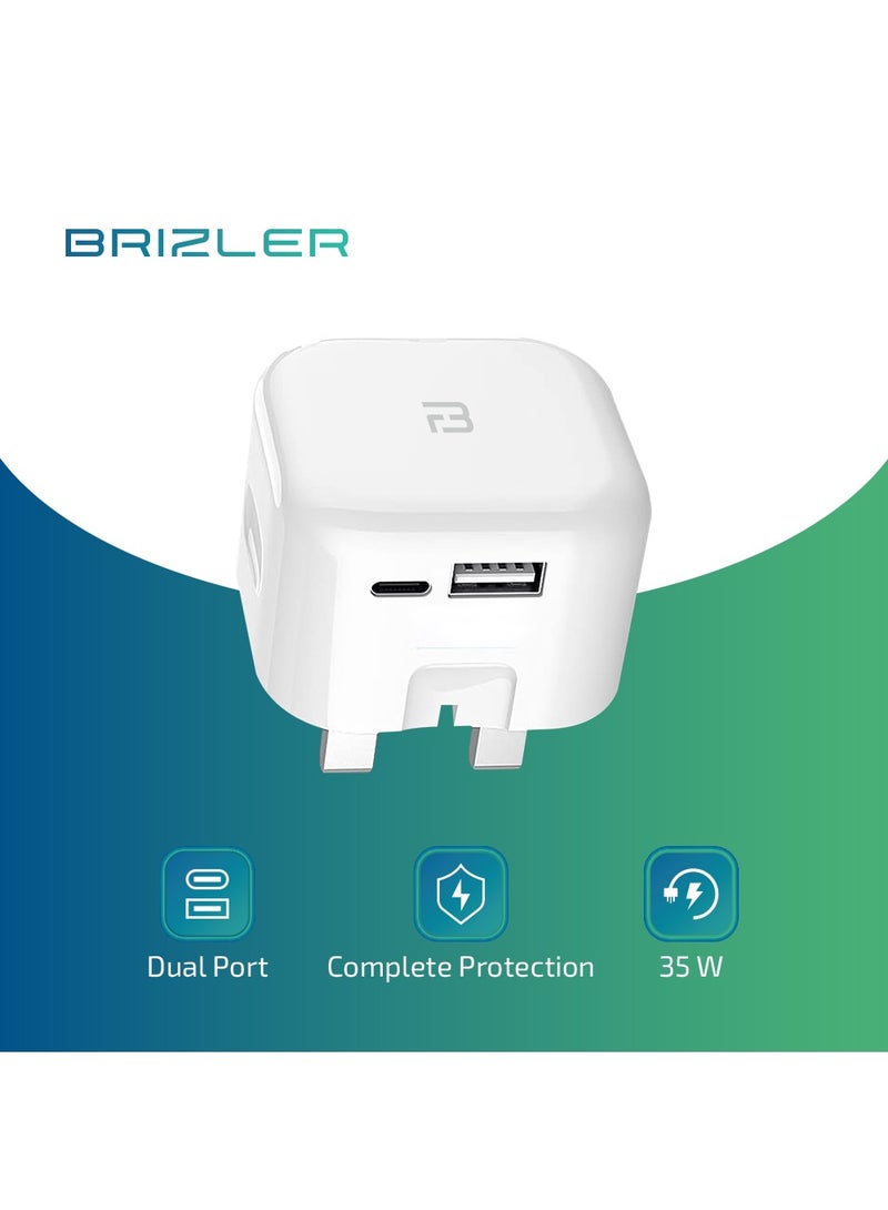 بريزلر محول طاقة بمنفذين بقدرة 35 وات لأجهزة iPad وGalaxy S23/S10+ وiPhone 15/Pro/Mini وPixel والمزيد باللون الأبيض - Image 2