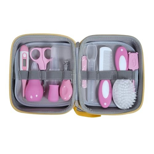 Kids Station 11 in 1 Grooming Kit for New Born Baby - Baby Comb, Baby Hair Brush, Toothbrush, Dropper, Thermometer, Nail Filer, Scissor, Ear Pick, Nasal Aspirator, Feeding Tube, and Nail Cutter - Kids Accessories Set for Infants - Ideal for Travelling & Home Use - (Pink) - Image 1