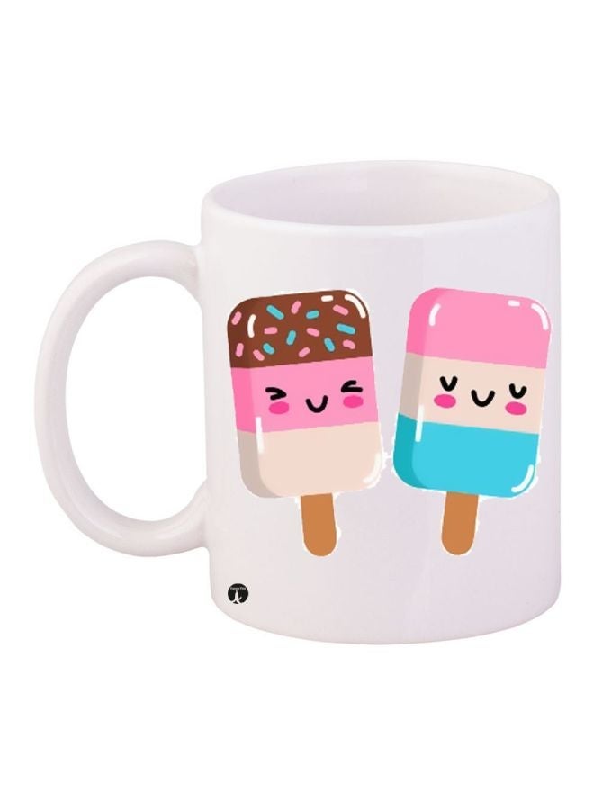 Ice Cream Printed Coffee Mug White/Blue/Pink 11ounce