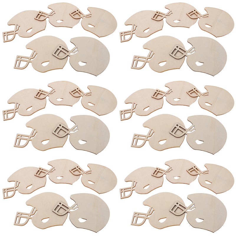 50pcs Unfinished Wood Football Helmet Cutouts Blank Slices Pieces Ornaments with Rope for DIY Paint Football Themed Party Decorations - Image 5