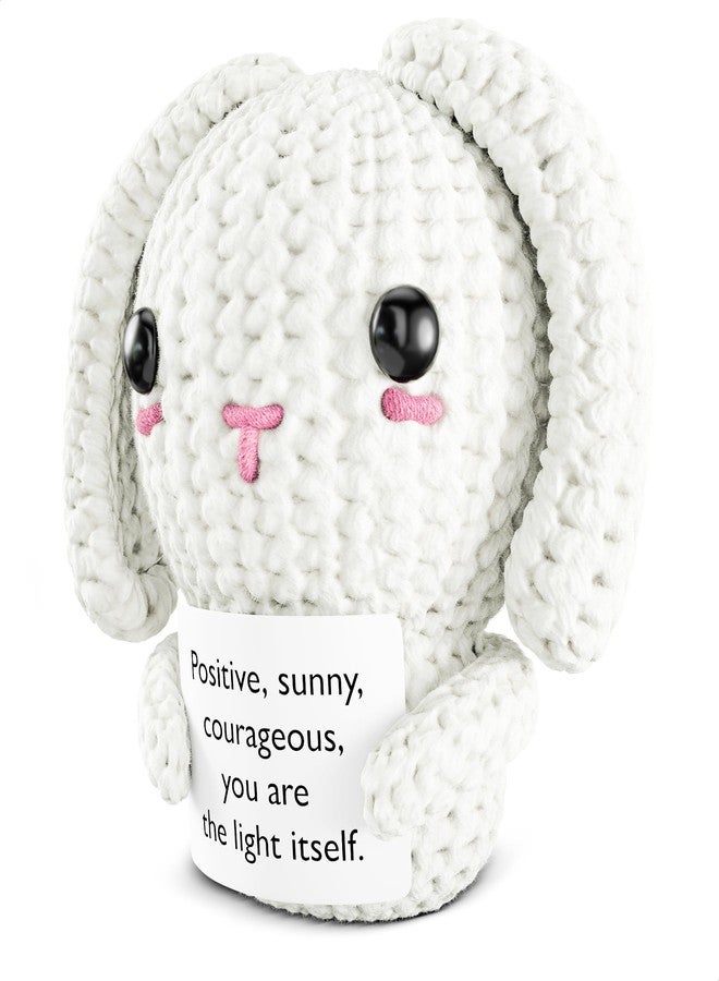 Reluen Support Bunny Stuffed Animal with Positive Message 3.15"x1.97" - Soft Handcrafted Crochet Bunny Plush, Cute Desk Decor, Mini Pocket Companion, Cozy Travel Buddy, Party Favor & Uplifting Gift - Image 1
