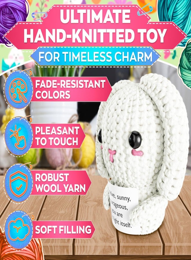 Reluen Support Bunny Stuffed Animal with Positive Message 3.15"x1.97" - Soft Handcrafted Crochet Bunny Plush, Cute Desk Decor, Mini Pocket Companion, Cozy Travel Buddy, Party Favor & Uplifting Gift - Image 3