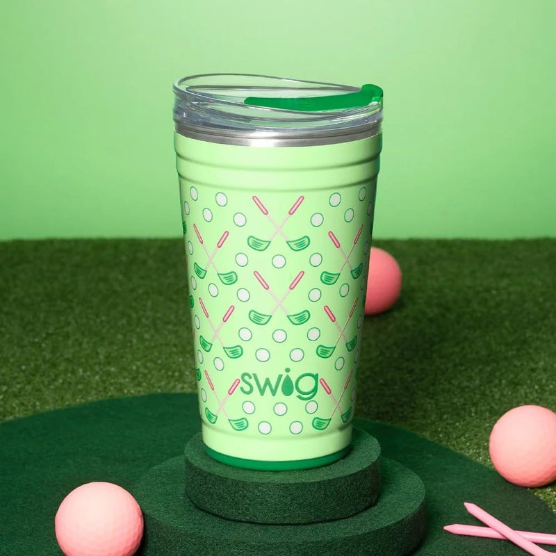 Swig Life 24oz Party Cup, Stackable Insulated Travel Coffee Tumbler with EZ Slider Lid, Cup Holder Friendly, Stainless Steel 24 oz Tumbler, Reusable Coffee Mug (Tee Time) - Image 3