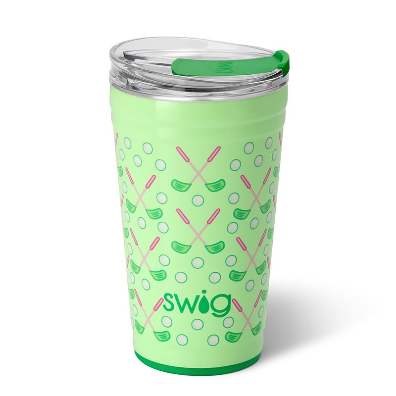 Swig Life 24oz Party Cup, Stackable Insulated Travel Coffee Tumbler with EZ Slider Lid, Cup Holder Friendly, Stainless Steel 24 oz Tumbler, Reusable Coffee Mug (Tee Time) - Image 1