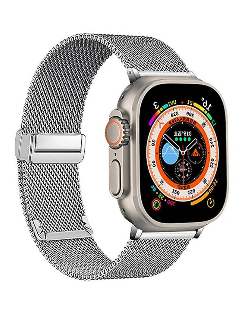 HYX - Replacement Milanese Loop Metal With Magnetic Folding Buckle For Apple Watch Ultra / Watch Ultra 2 49mm Silver - Image 1