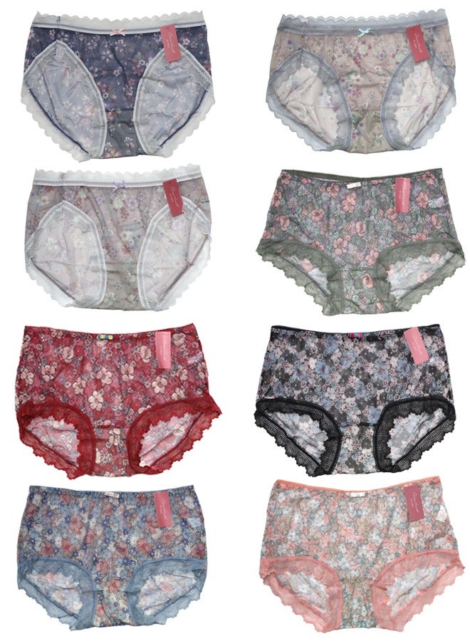 Royee 8PCS Women Underwear Hipster Panties, Soft Lace Trim Briefs Breathable Bikini Undies  - Image 1