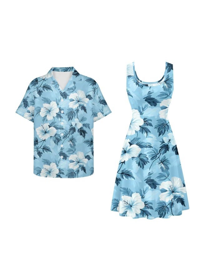 JOAIFO Matching Hawaiian Outfits for Couples - Women's Casual Dresses & Men's Hawaiian Shirt - His and Hers Summer Outfits, Hawaii Blue Flower, M - Image 5