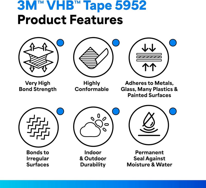 3M VHB Heavy Duty Mounting Tape 5952 - 0.75" Width x 5 Yards Length - Image 2