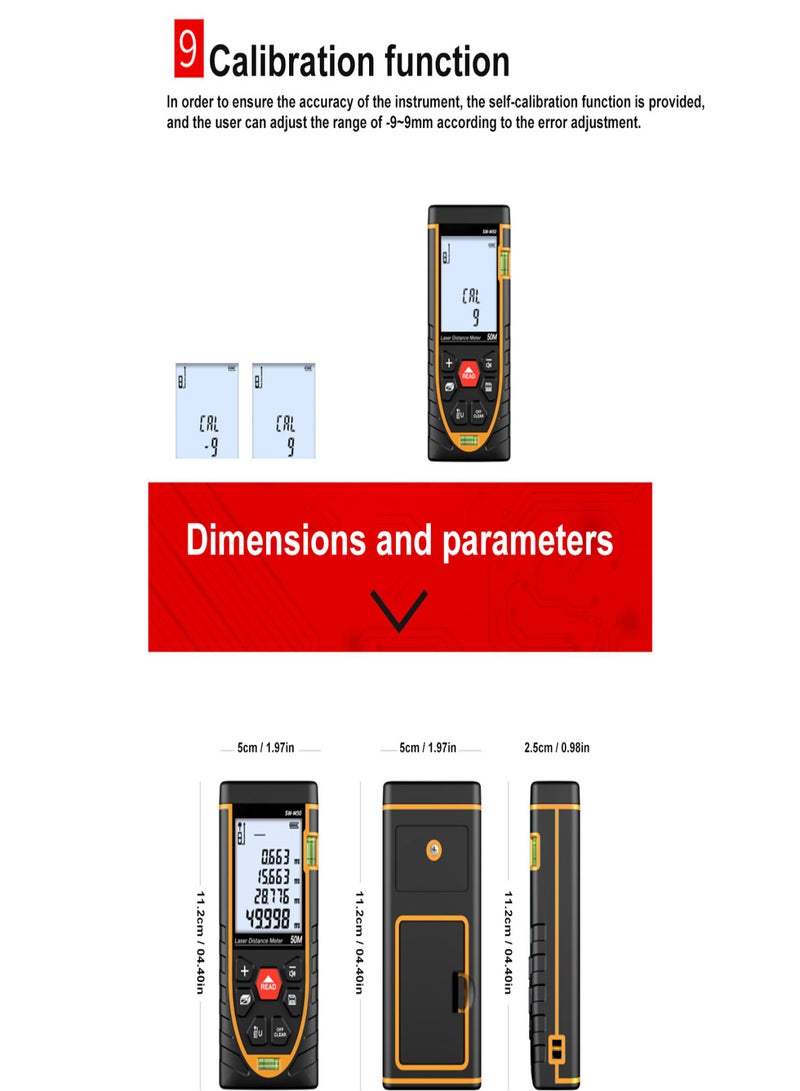 SNDWAY Portable Measure Rangefinder, Digital Smart Laser Distance Meter, 50m Measure Distance - 30 Sets Data Storage - Pythagorean Mode - Precision Measurement Tools - Image 5