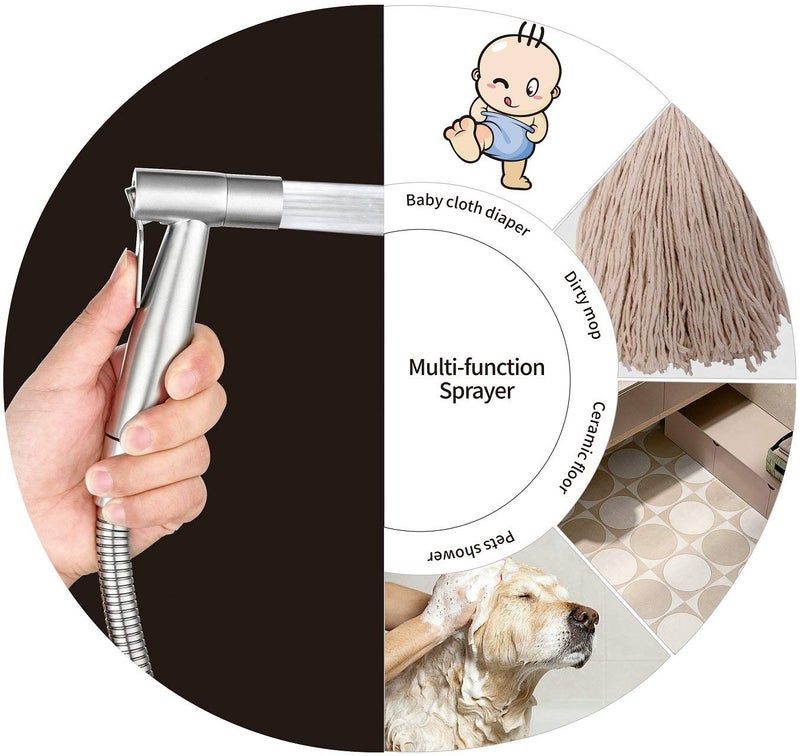 VENETIO Handheld Bidet Sprayer for Toilet Seat with Anti-leaking Hose, Toilet or Wall Mounted, Multi-function for Baby Cloth Diaper Sprayer, Shattaf Sprayer, Pets Shower - 304 Stainless Steel Material - Image 5