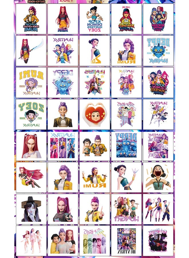 ٨٠ ورقة وشم مؤقت لشخصيات كيبوب شيطانية، هدايا حفلات أعياد ميلاد للبنات والأولاد، أنشطة منزلية، جوائز، مكافآت كرنفال وعيد الميلاد. - Image 3