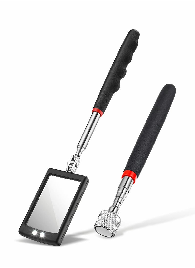 Excefore - Telescoping LED Lighted Flexible Inspection Mirror, 15 Lb Handle Retractable Magnetic Pick-Up Tool for Car Automobile Machinists Inspectors 360 Swivel Viewing Dead Angle 2 Piece Set - Image 1