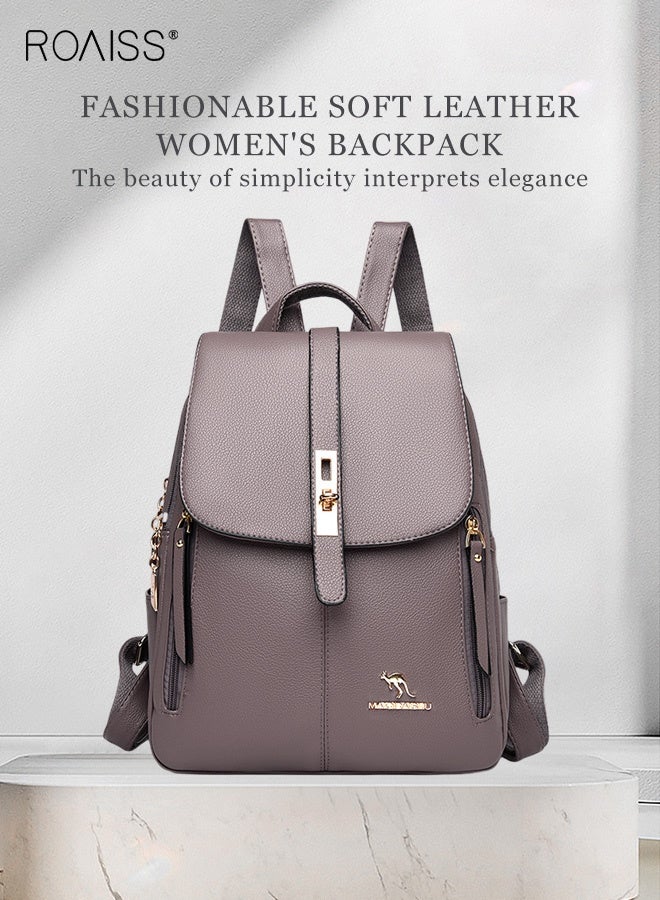 roaiss Shoulder Bag Women's New Women's Bag Trendy Fashion Soft Leather Mommy Casual Large-Capacity Backpack Fashionable on the Street Tidy Storage Multiple Carrying Options Solid Color Daily Backpack - Image 3