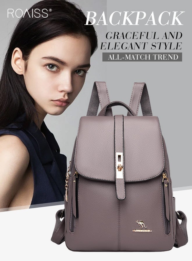 roaiss Shoulder Bag Women's New Women's Bag Trendy Fashion Soft Leather Mommy Casual Large-Capacity Backpack Fashionable on the Street Tidy Storage Multiple Carrying Options Solid Color Daily Backpack - Image 1
