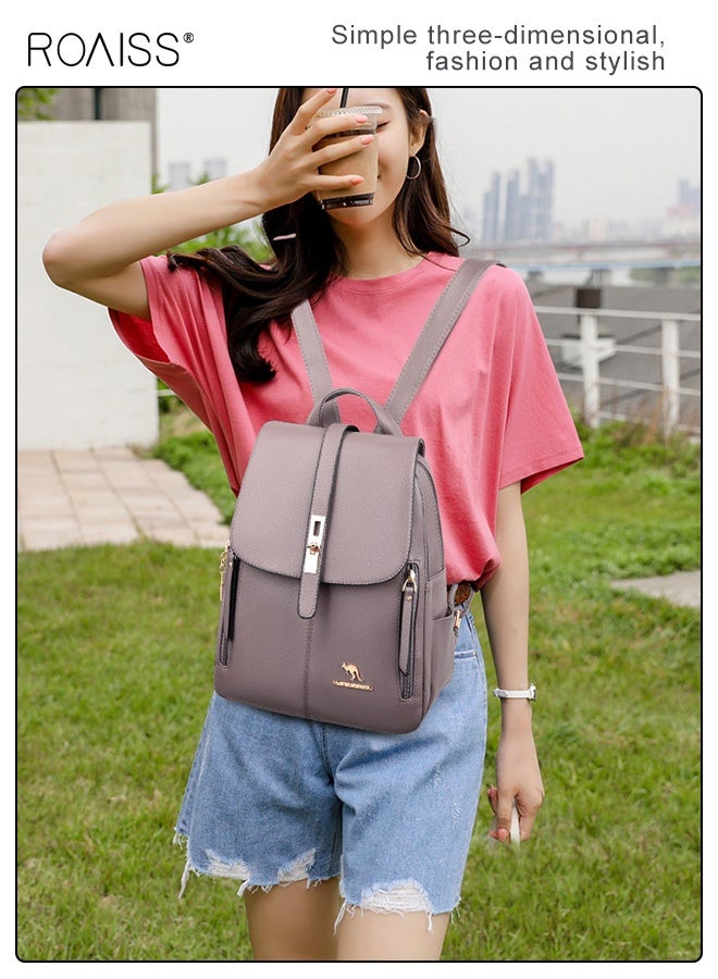 roaiss Shoulder Bag Women's New Women's Bag Trendy Fashion Soft Leather Mommy Casual Large-Capacity Backpack Fashionable on the Street Tidy Storage Multiple Carrying Options Solid Color Daily Backpack - Image 2