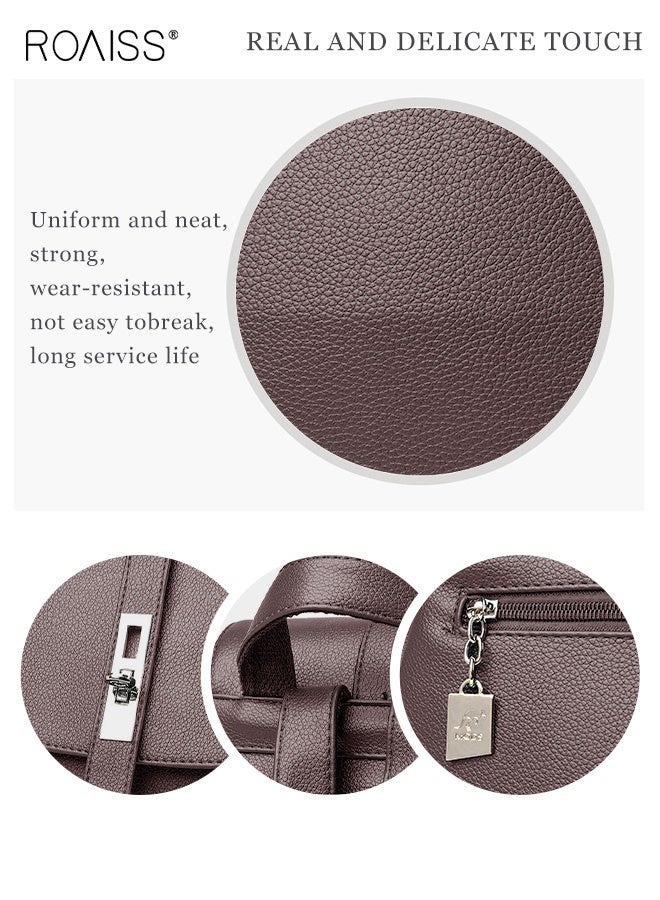roaiss Shoulder Bag Women's New Women's Bag Trendy Fashion Soft Leather Mommy Casual Large-Capacity Backpack Fashionable on the Street Tidy Storage Multiple Carrying Options Solid Color Daily Backpack - Image 4