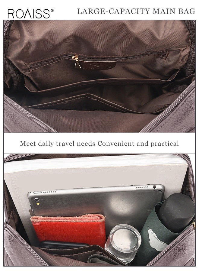 roaiss Shoulder Bag Women's New Women's Bag Trendy Fashion Soft Leather Mommy Casual Large-Capacity Backpack Fashionable on the Street Tidy Storage Multiple Carrying Options Solid Color Daily Backpack - Image 5