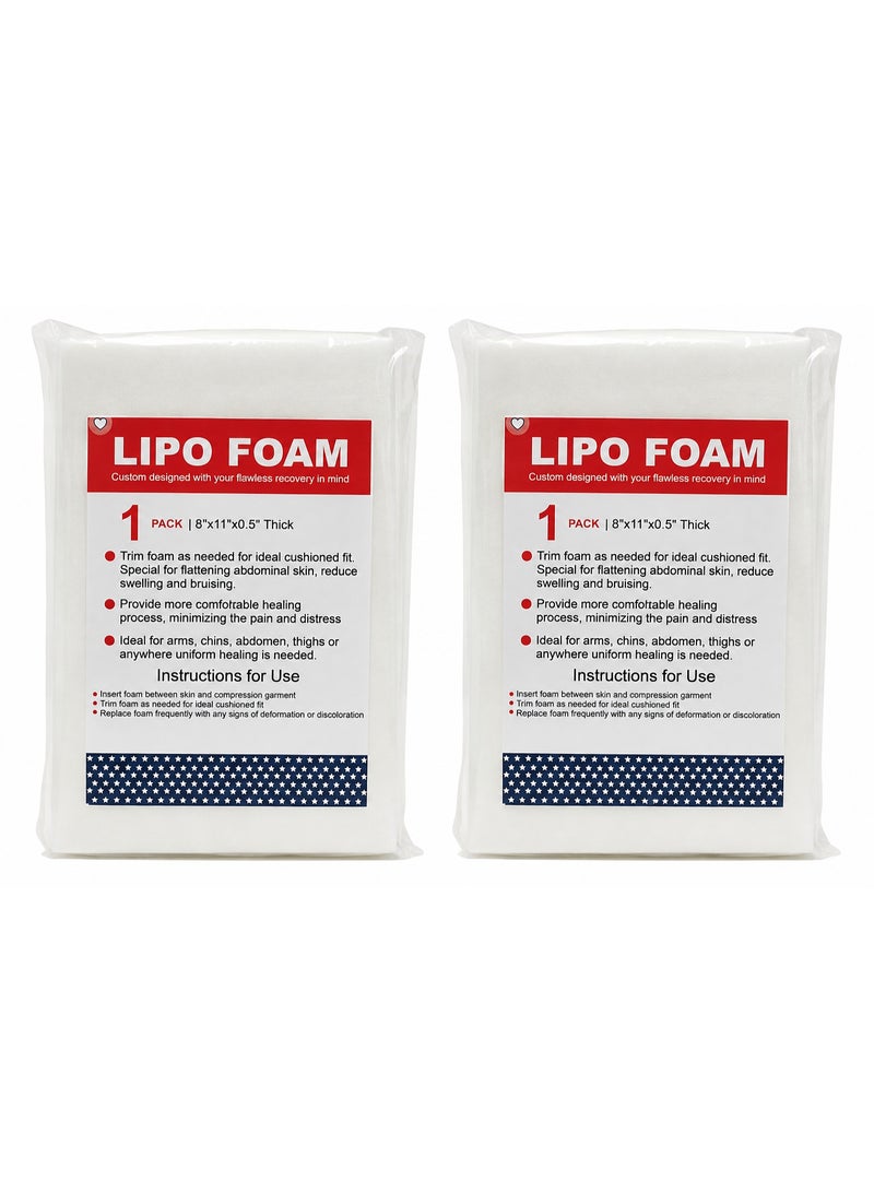 Lipo Foam 2 Pack Lipo Foam Pads - Post Surgery Ab Board for Liposuction Recovery, Flattening Abdominal Compression Garments for Tummy Tuck Surgery (8” x 11” x 0.5”) - Image 1