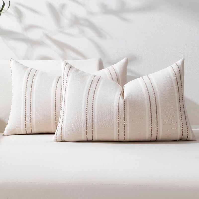 Hckot Throw Pillow Covers 18x18 Set of 2 Taupe Pillow Covers Farmhouse Decorative Pillows Textured Linen Square Cushion Covers for Sofa Couch Bed Living Room Decor(Taupe) - Image 1