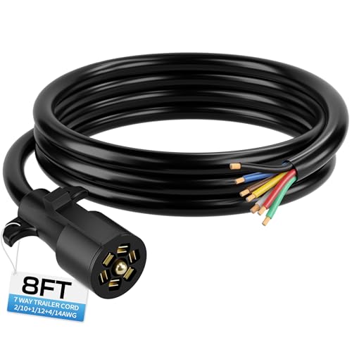 Deluwire 8 FT 7 Pin Trailer Plug, Heavy Duty Trailer Wiring Harness, 7 Way Trailer Cord with Double Prongs Connector for Trailers, RVs, Campers - Image 1