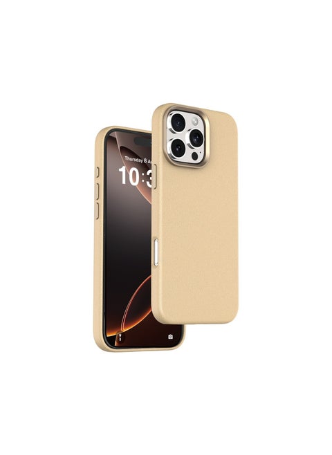 iPhone 16 Pro Magsafe Case Heritage PU Leather Cover / Anti Scratch / Metal Buttons / Drop Protection / Made with Strong Magnets / Charge Wirelessly in a Snap / Tough All-Round Triple Defense - Desert Titanium
