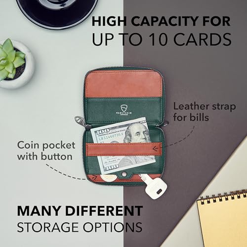 Vaultskin Slim Minimalsit RFID Blocking Wallet for Men - Leather Zipper Wallets for Men and Women with Coin Pocket, Card Holder & Front Pocket, Ideal Gift (Green, Notting Hill) - Image 5