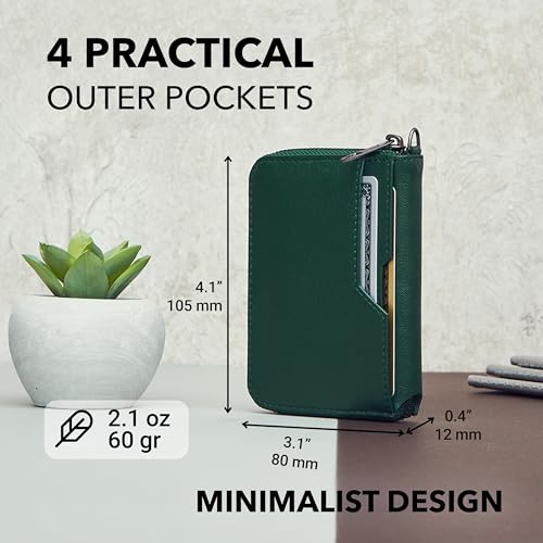 Vaultskin Slim Minimalsit RFID Blocking Wallet for Men - Leather Zipper Wallets for Men and Women with Coin Pocket, Card Holder & Front Pocket, Ideal Gift (Green, Notting Hill) - Image 4