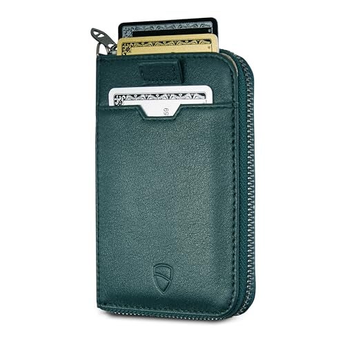 Vaultskin Slim Minimalsit RFID Blocking Wallet for Men - Leather Zipper Wallets for Men and Women with Coin Pocket, Card Holder & Front Pocket, Ideal Gift (Green, Notting Hill) - Image 1