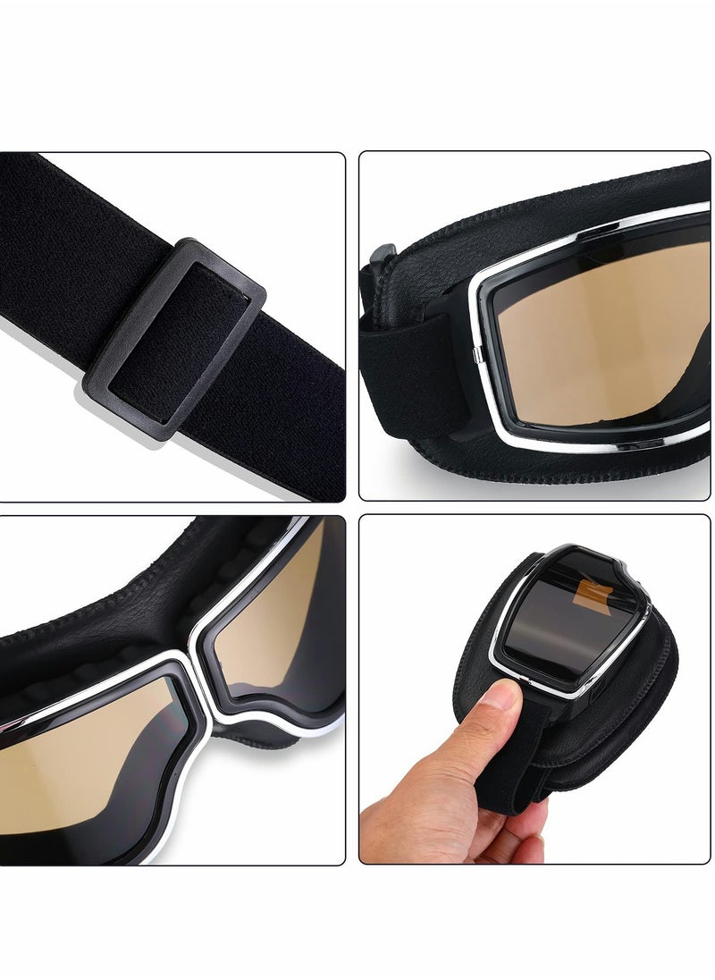 Excefore - 2 Pcs Motorcycle Riding Glasses Goggles Vintage Pilot Style Cruiser Scooter Goggle ATV Anti-Scratch Dustproof Windproof - Image 1