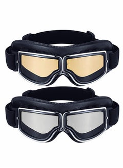 2 Pcs Motorcycle Riding Glasses Goggles Vintage Pilot Style Cruiser Scooter Goggle ATV Anti-Scratch Dustproof Windproof