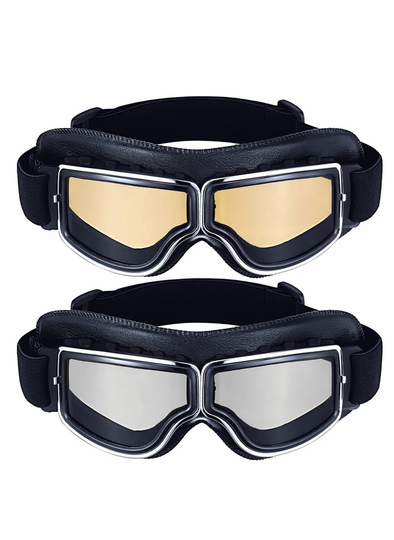 Excefore - 2 Pcs Motorcycle Riding Glasses Goggles Vintage Pilot Style Cruiser Scooter Goggle ATV Anti-Scratch Dustproof Windproof - Image 1