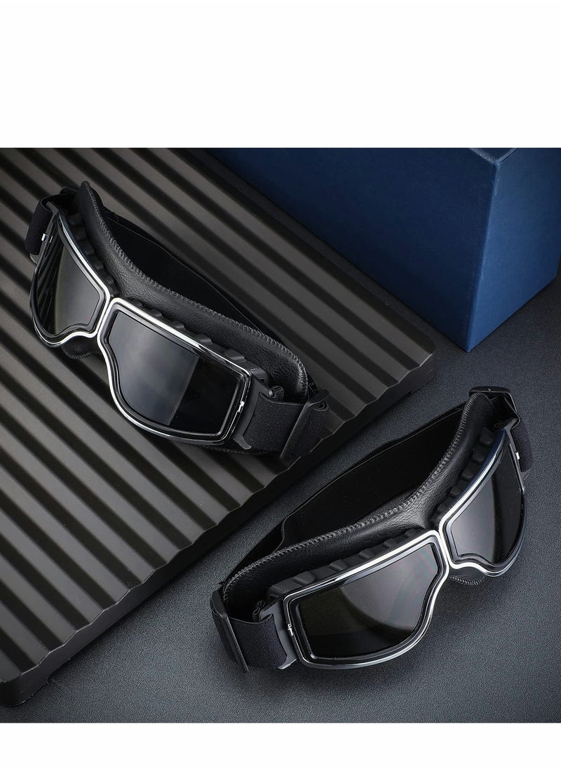 Excefore - 2 Pcs Motorcycle Riding Glasses Goggles Vintage Pilot Style Cruiser Scooter Goggle ATV Anti-Scratch Dustproof Windproof - Image 1