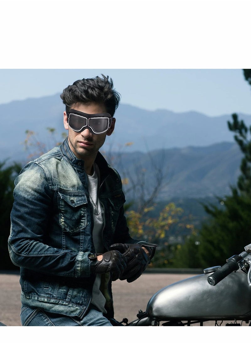 Excefore - 2 Pcs Motorcycle Riding Glasses Goggles Vintage Pilot Style Cruiser Scooter Goggle ATV Anti-Scratch Dustproof Windproof - Image 1