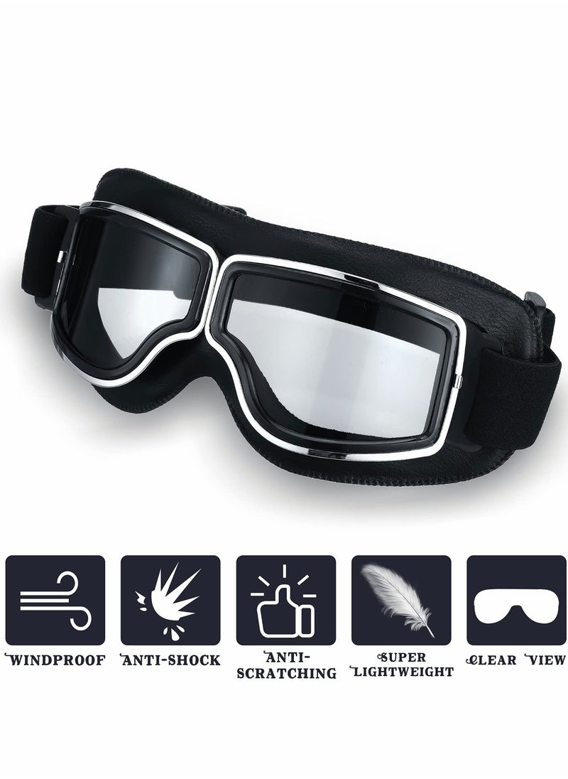 Excefore - 2 Pcs Motorcycle Riding Glasses Goggles Vintage Pilot Style Cruiser Scooter Goggle ATV Anti-Scratch Dustproof Windproof - Image 1