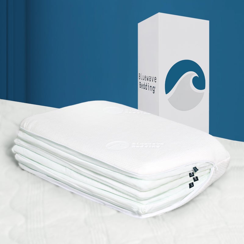 Bluewave Bedding Versalayer Adjustable Layer Pillow - 20 Heights from 0.75 to 6 Inches - Adjust Height and Firmness - 6 Thin Memory Foam Pillows - for Stomach, Back, and Side Sleepers (Standard) - Image 1