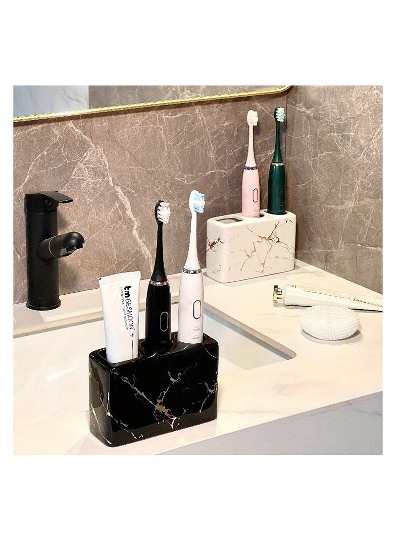 FUKE 1pc Toothbrush Holder Marble Ceramic 3-Hole Freestanding Storage Rack for Bathroom Countertops,Multi-Functional Organizer for Toothbrush and Toothpaste - Image 5