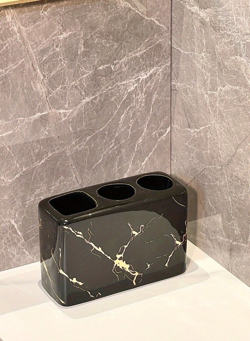 FUKE 1pc Toothbrush Holder Marble Ceramic 3-Hole Freestanding Storage Rack for Bathroom Countertops,Multi-Functional Organizer for Toothbrush and Toothpaste - Image 2