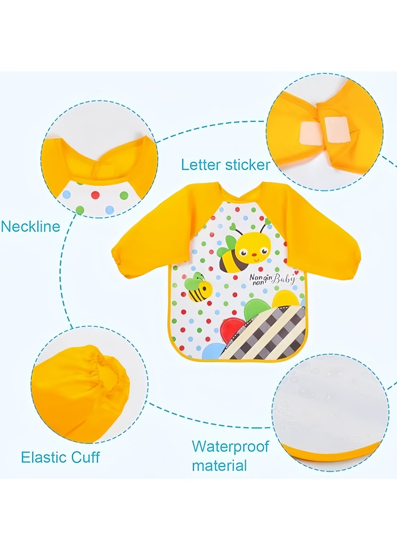 Generic - 2 Pcs Waterproof Long Sleeve Bib, Baby Bibs with Sleeves,Include Giraffe,bird Pattern Cute Cartoon Animals Waterproof Colorful Printed Children Full Sleeve Bib for Infant Toddler 6 Months to 3 Years Old - Image 1