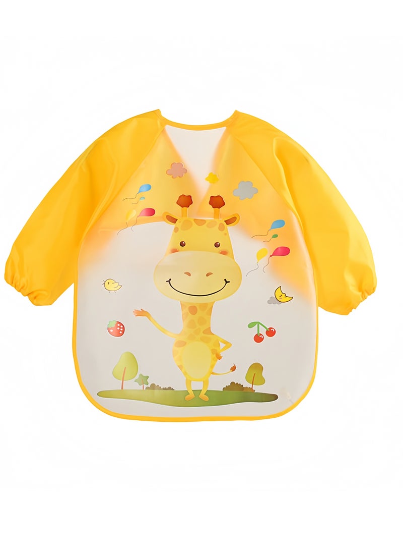 Generic - 2 Pcs Waterproof Long Sleeve Bib, Baby Bibs with Sleeves,Include Giraffe,bird Pattern Cute Cartoon Animals Waterproof Colorful Printed Children Full Sleeve Bib for Infant Toddler 6 Months to 3 Years Old - Image 1