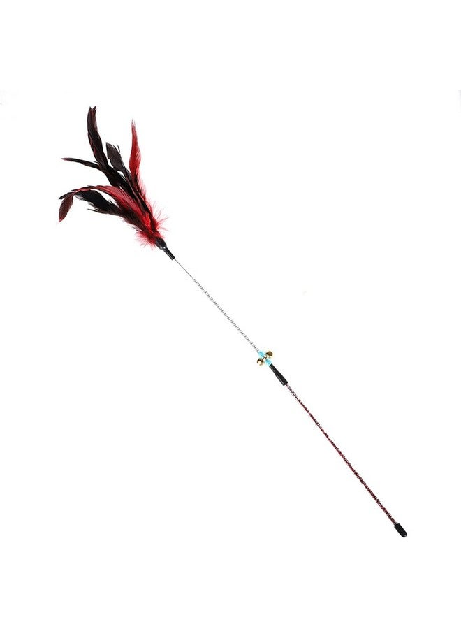 Cat Feather Spring Stick - Interactive Bell Rod Wand For Endless Playtime Enjoyment And Mental Stimulation | Engage Your Kitty'S Natural Instincts For Hunting And Pouncing (Red) - Image 1