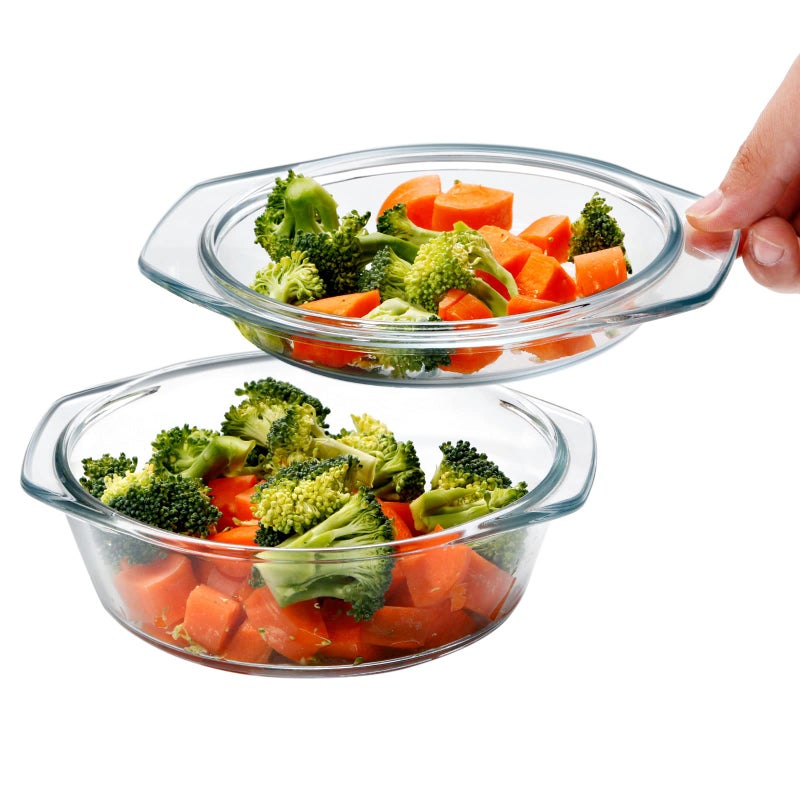 NUTRIUPS Small Round Glass Casserole Dish with lid 065 L Mini glass bowl with glass lid Microwave and Oven Safe