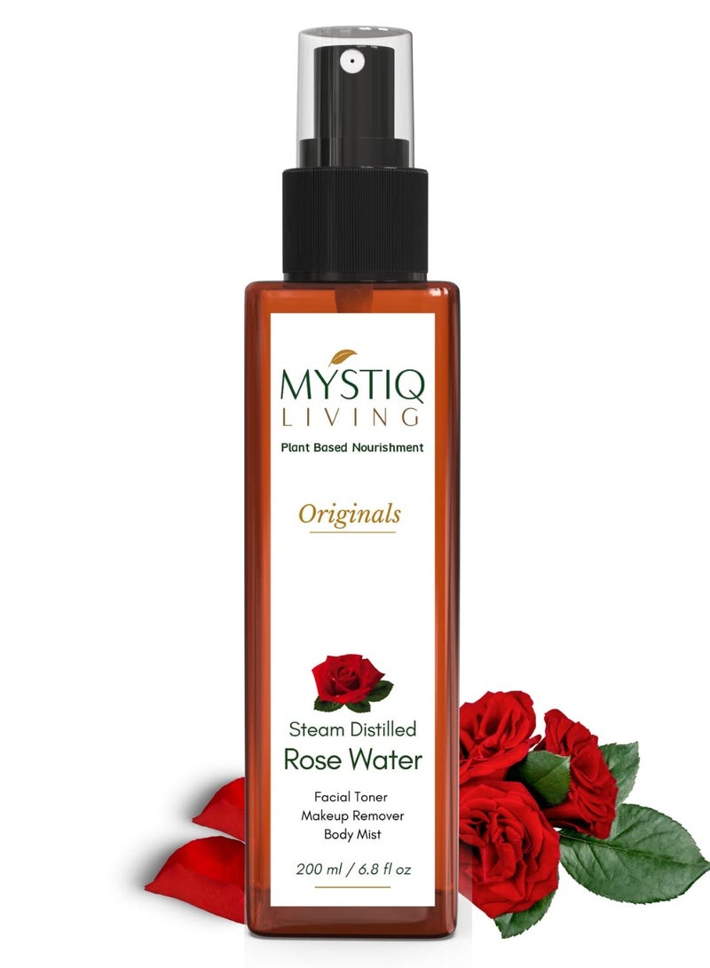 Mystiq Living 100% Pure and Natural Rose Water Spray Steam Distilled Gulab Jal for Face Hair and Skin 200 ML - Image 1