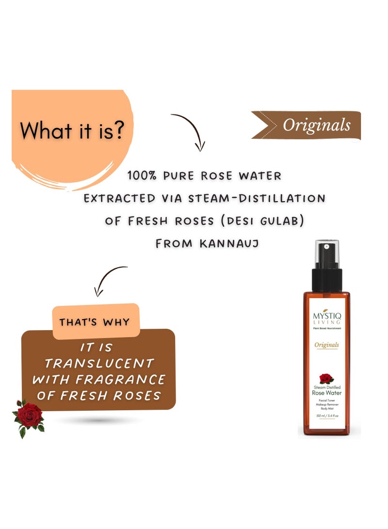 Mystiq Living 100% Pure and Natural Rose Water Spray Steam Distilled Gulab Jal for Face Hair and Skin 200 ML - Image 2