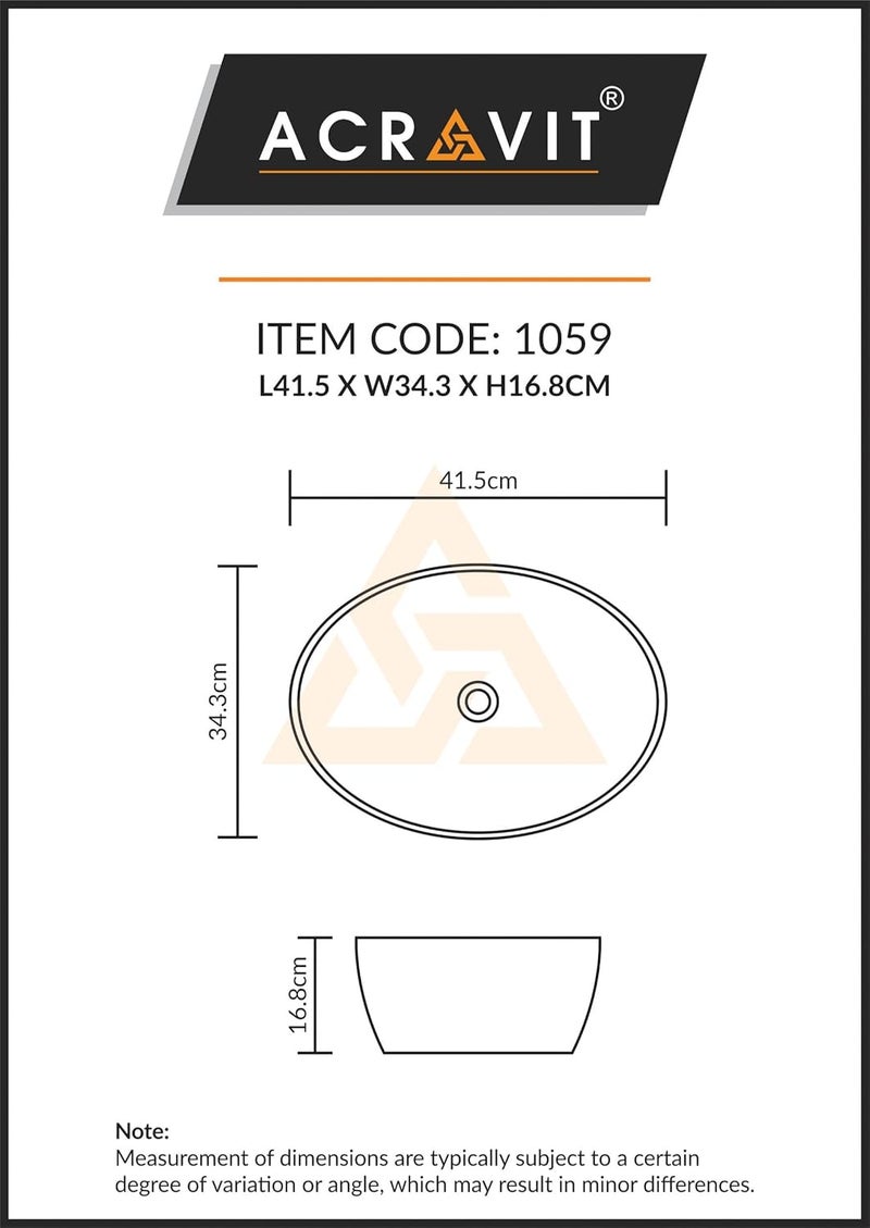 ACRAVIT CERAMIC Designer Table Top Ceramic Wash Basin Vessel Sink with Slim Rim Collapsible Countertop Basin OverCounter Bathroom Sink White Golden 415 X 343 X 168 MM - Image 5