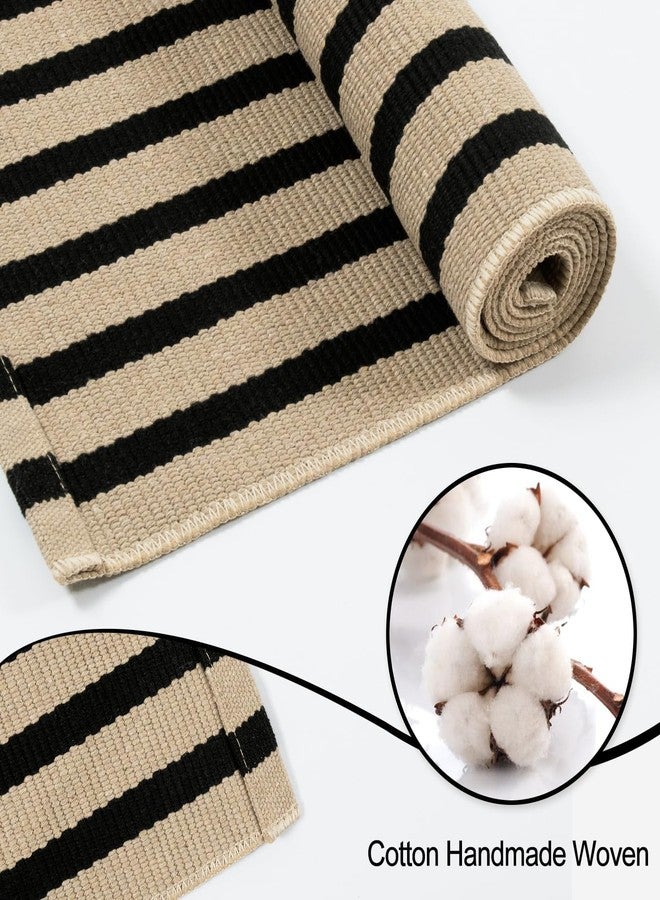 OJIA Washable Outdoor Rug 3'x5', Black and Tan Striped Outdoor Porch Rug Entryway Rugs Indoor Fall Front Door Mat Outside Entrance Cotton Floor Carpet for Entry/Patio/Bedroom/Living Room - Image 2